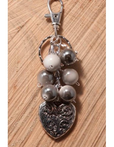 KEYRING WITH CHARMS - GREY - HEART,...