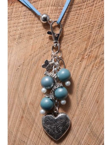 LACE NECKLACE WITH CHARMS - BLUE -...
