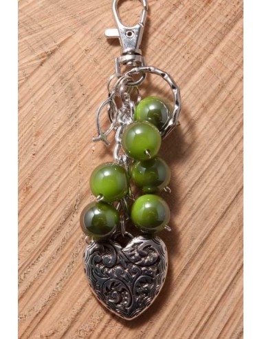 KEYRING WITH CHARMS - GREEN - HEART,...