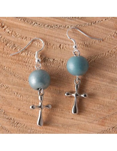EARRING WITH WOODEN BEADS & CROSSES -...