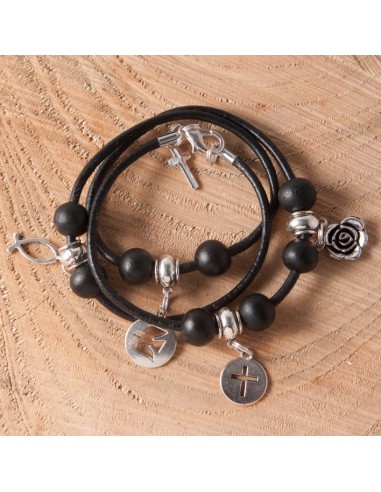 BRACELET LEATHER-LOOK WITH CHARMS -...